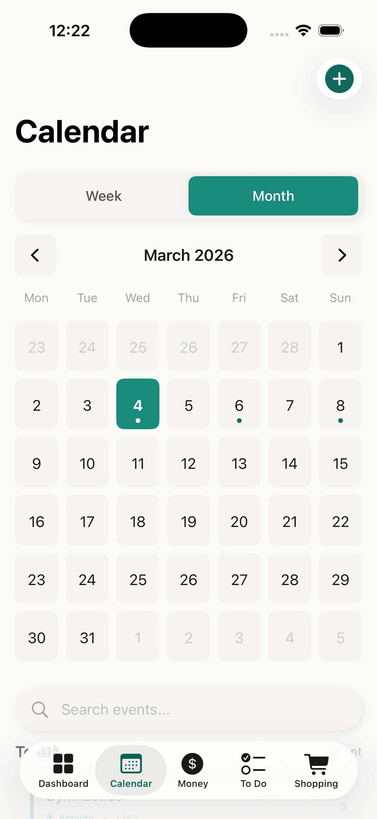 Pairently calendar view